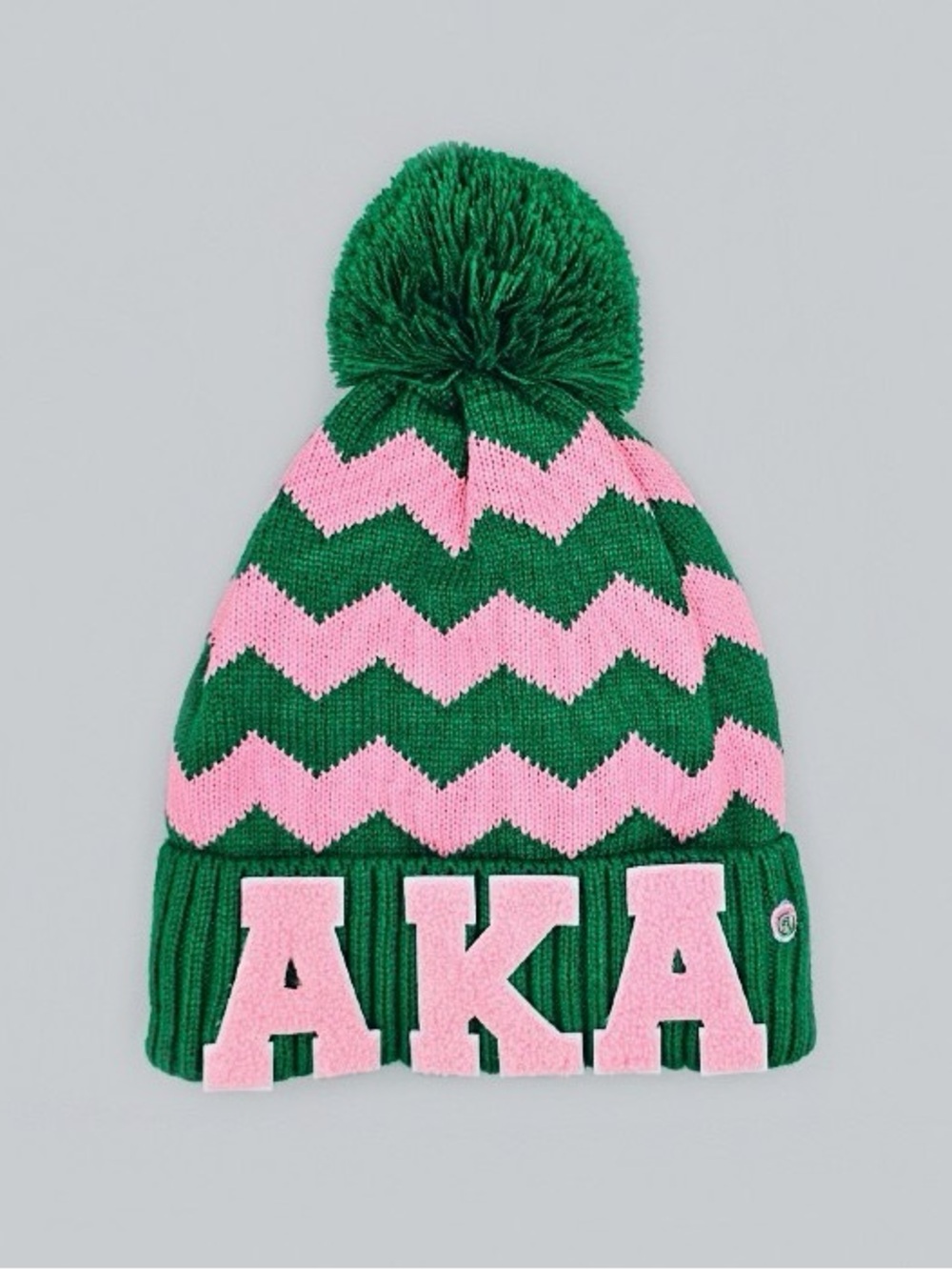 Alpha Kappa Alpha Green & Pink Chevron Pom Beanie with AKA Letters